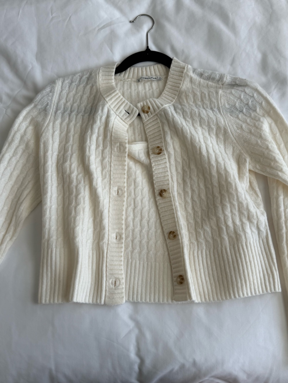 Abercrombie & Fitch Ivory Cable-Knit Button Cardigan & Tank Set
